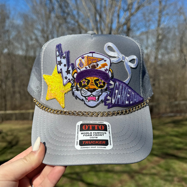 LSU Trucker Hat with Patches and Chains