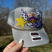 LSU Trucker Hat with Patches and Chains