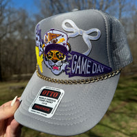 LSU Trucker Hat with Patches and Chains