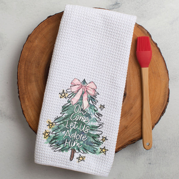 Christmas Pink Bow Kitchen Tea Towel