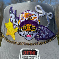 LSU Trucker Hat with Patches and Chains